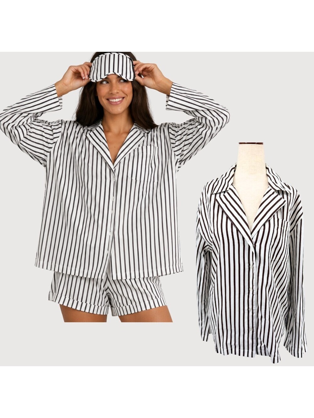 Adanola Striped Cotton Pajama Top S/M